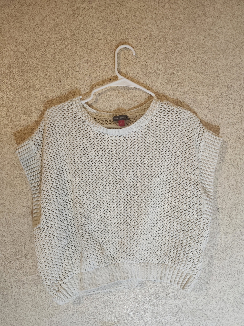 Vince Camuto Cream Open-Knit Short-Sleeve Sweater
